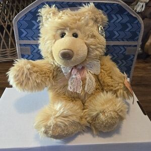 1990s Vintage Dan Dee Basic Teddy Bear W All Tags. White/pink Lace Bow. Clean!